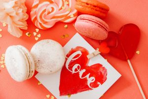 valentine day decorations on pink background